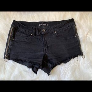 Black distressed shorts